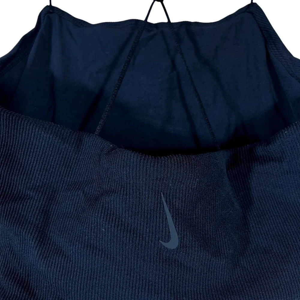 Nike Dri-FIT Ribbed Solid Crop Top Black Sporty Crisscross Back Strappy Size S